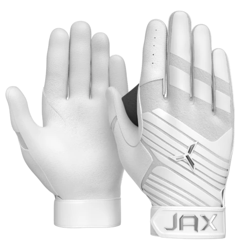 JAX Batting Gloves Pro Model Adult Batting Gloves (Arctic White) -Deals Baseball Store 1 Jax pro model adult batting gloves left hand swing arctic white