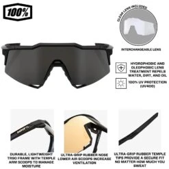 100% Speedcraft Sport Performance Baseball Sunglasses HD Interchangeable Lens (Soft Tact Black - Smoke Lens) -Deals Baseball Store 100 60007 00001 blksmkinfographic2 5