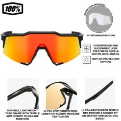 100% Speedcraft Sport Performance Baseball Sunglasses HD Interchangeable Lens (Soft Tact Black - Red Multilayer Mirror Lens) -Deals Baseball Store 100 60007 00008 blkredinfographic2 1