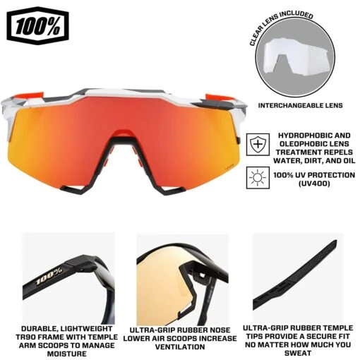 100% Speedcraft Sport Performance Baseball Sunglasses HD Interchangeable Lens (Soft Tact Grey Camo - Red Multilayer Mirror Lens) -Deals Baseball Store 100 60007 00010 redmltinfographic2 1