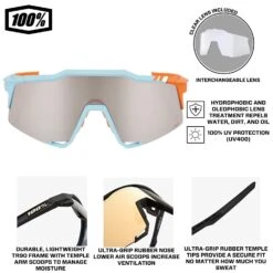 100% Speedcraft Sport Performance Baseball Sunglasses HD Interchangeable Lens (Two Tone - Silver Mirror Lens) -Deals Baseball Store 100 60007 00016 silverinfographic2 1