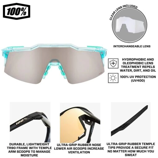 100% Speedcraft SL Performance Vented Baseball Sport Sunglasses (Polished Translucent Mint-Hiper Silver Mirror) -Deals Baseball Store 100 60008 00010 HiSilver Infographic