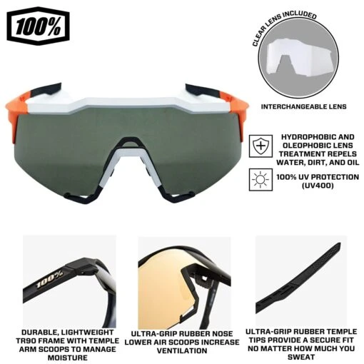 100% Speedcraft Sport Performance Baseball Sunglasses HD Interchangeable Lens (Soft Tact Oxyfire - Smoke Lens) -Deals Baseball Store 100 61001 102 03