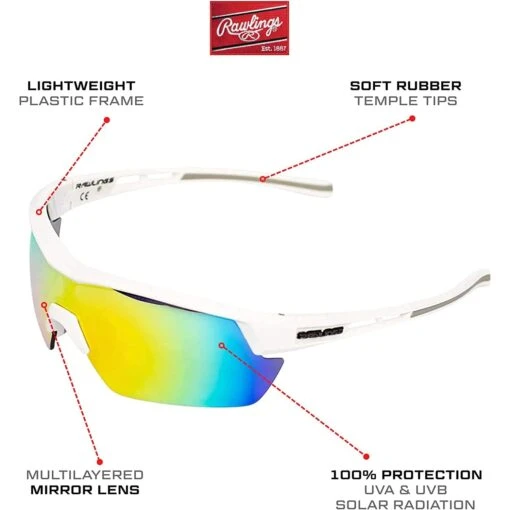 RAWLINGS RY134 Youth Baseball Shielded Sunglasses Lightweight Sports Youth Sport (White/Gray) -Deals Baseball Store 61j 6sd5w5l. ac ul1500