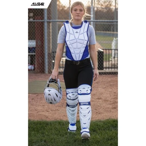 All-Star AFx Series Fastpitch Softball Catcher's Package (White/Royal) -Deals Baseball Store ALSTR CKW AFX WHBL scaled