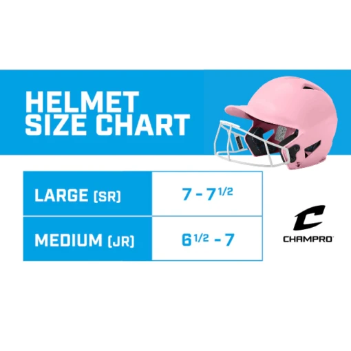 CHAMPRO HX Rise Pro Fastpitch Softball Batting Helmet With Facemask Glossy Finish (Pink) -Deals Baseball Store CHAMPRO FASTPITCH HELMET WITH FACEMASK SIZE CHART BPINK