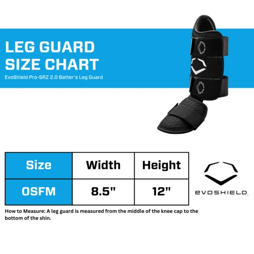 Evoshield PRO-SRZ 2.0 Left Handed Batter's Baseball Softball Leg Guard, Black -Deals Baseball Store EvoShield Leg Guard Size Chart Black