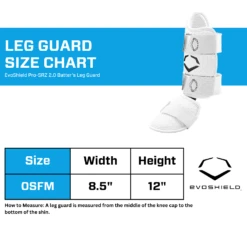 Evoshield PRO-SRZ 2.0 Left Handed Batter's Baseball Softball Leg Guard, White -Deals Baseball Store EvoShield Leg Guard Size Chart White