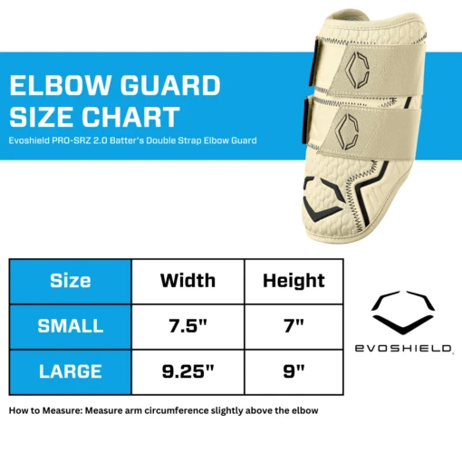 EvoShield PRO-SRZ 2.0 Batter's Baseball Softball Double Strap Elbow Guard, Sand -Deals Baseball Store EvoShield WB572650 Size Chart Elbow Guard Sand