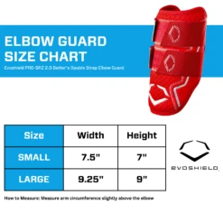 EvoShield PRO-SRZ 2.0 Batter's Baseball Softball Double Strap Elbow Guard, Scarlet -Deals Baseball Store EvoShield WB572650 Size Chart Elbow Guard Scarlet