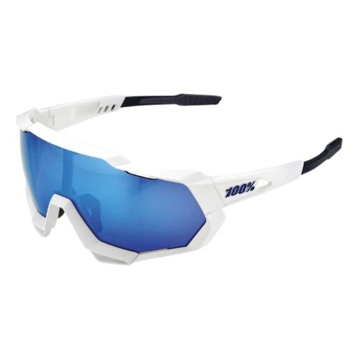 100% Speedtrap Xtreme Sports Performance Sunglasses W Interchangeable Lenses, Matte White - Hiper Blue Multilayer Mirror Lens -Deals Baseball Store MatteWhite HiperBlueMultilayerMirrorLens