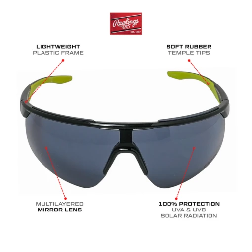 Rawlings Retro Vaporwave Baseball Shield Sunglasses Black Neon Green -Deals Baseball Store RAW R2210 BlackGreen