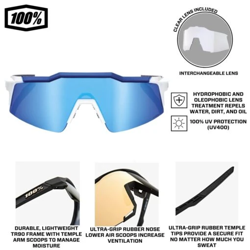 100% Speedcraft SL Performance Vented Baseball Sport Sunglasses (Matte White/Metallic Blue-HiPER Blue Multilayer Mirror Lens) -Deals Baseball Store SpeedcraftSLWhiteBlueInfo 483d210b bc78 42c0 8649 66937df8637c