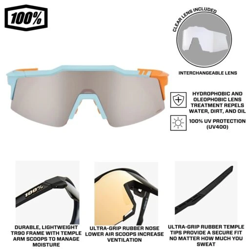 100% Speedcraft XS Performance Vented Baseball Sport Sunglasses (Soft Tact Two Tone - HiPER Silver Mirror Lens) -Deals Baseball Store SpeedcraftTwoToneSilverInfo