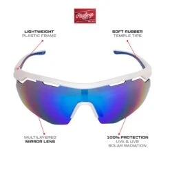 Rawlings Adult Sport Baseball Sunglasses Lightweight Stylish 100% UV Poly Lens (White/Blue) -Deals Baseball Store a rawlings adult sport baseball sunglasses 10260973 whiteblue info