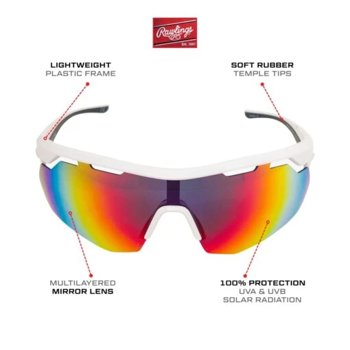 Rawlings Adult Sport Baseball Sunglasses Lightweight Stylish 100% UV Poly Lens (White/Rainbow) -Deals Baseball Store a rawlings adultsport baseball sunglasses 10260972 whiterainbow info