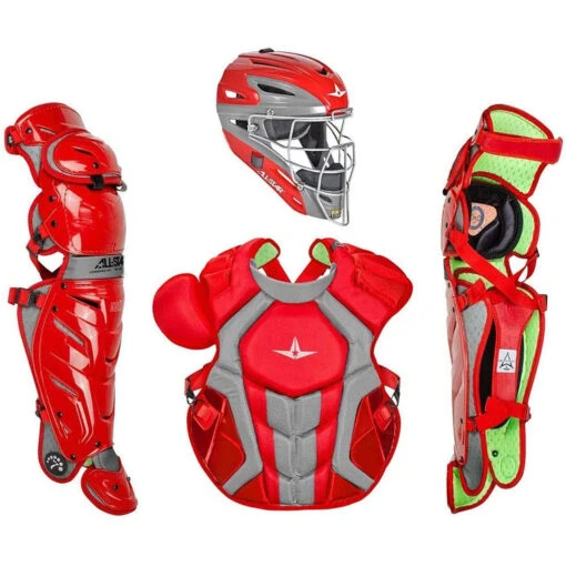 All-Star System7 Axis NOCSAE Adult Solid Color Blocking Baseball Catchers Set (Scarlet) -Deals Baseball Store alstr ckccpro1x sc main