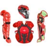 All-Star System 7 Axis Intermediate Baseball Catcher's Set, Chest Protector Helmet Leg Guards (Scarlet/Black) -Deals Baseball Store alstrs7axiscatchingkitages12 16scbl