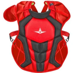 All-Star System 7 Axis Intermediate Baseball Catcher's Set, Chest Protector Helmet Leg Guards (Scarlet/Black) -Deals Baseball Store alstrs7axiscatchingkitages12 16scbl1