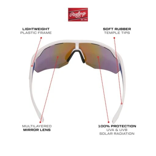 Rawlings Adult Sport Baseball Sunglasses Lightweight Stylish 100% UV Poly Lens (White/Rainbow) -Deals Baseball Store b rawlings adultsport baseball sunglasses 10260972 whiterainbow info