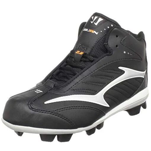 New Warrior Boy's 4.5 Black/White Burn Mid Molded Lacrosse Cleat -Deals Baseball Store bj2 mbl