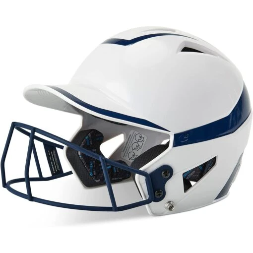 Champro Rise Pro Fastpitch Softball Batting Helmet W/ Facemask (White/Navy) -Deals Baseball Store cha prorishlmtmask hxfpg2nyj whna 1