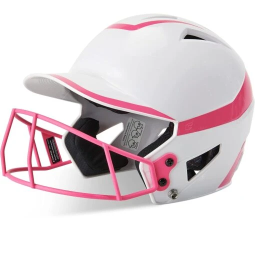 Champro Rise Pro Fastpitch Softball Batting Helmet W/ Facemask (White/Pink) -Deals Baseball Store cha prorishlmtmask hxfpg2opj whpk 1