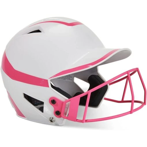 Champro Rise Pro Fastpitch Softball Batting Helmet W/ Facemask (White/Pink) -Deals Baseball Store cha prorishlmtmask hxfpg2opj whpk 2