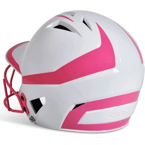 Champro Rise Pro Fastpitch Softball Batting Helmet W/ Facemask (White/Pink) -Deals Baseball Store cha prorishlmtmask hxfpg2opj whpk 3