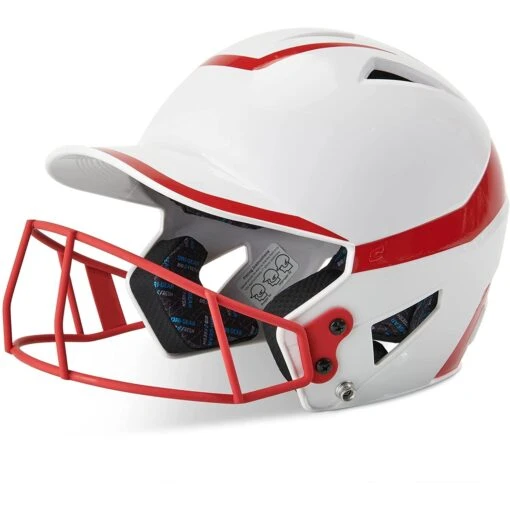 Champro Rise Pro Fastpitch Softball Batting Helmet W/ Facemask (White/Scarlet) -Deals Baseball Store cha prorishlmtmask hxfpg2scj whsc 1