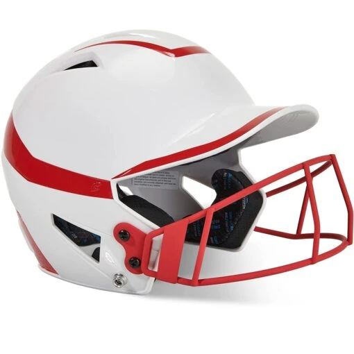 Champro Rise Pro Fastpitch Softball Batting Helmet W/ Facemask (White/Scarlet) -Deals Baseball Store cha prorishlmtmask hxfpg2scj whsc 2