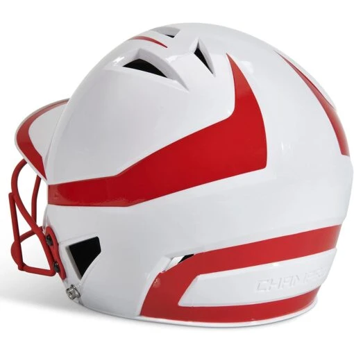 Champro Rise Pro Fastpitch Softball Batting Helmet W/ Facemask (White/Scarlet) -Deals Baseball Store cha prorishlmtmask hxfpg2scj whsc 3