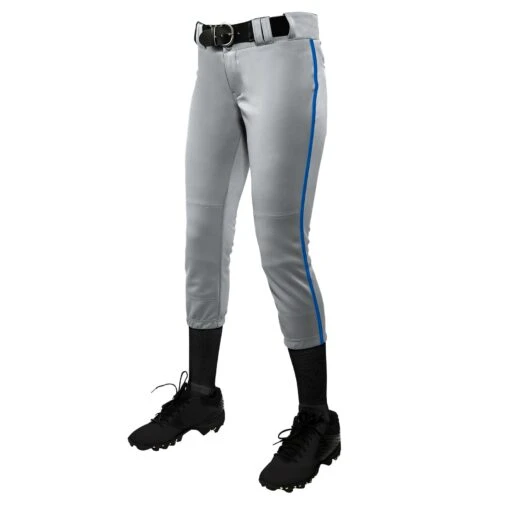 Champro Tournament Traditional Low Rise Womens Fastpitch Pants W/ Braid (Gray/Royal) -Deals Baseball Store champro tournament lowrise pants gryro 1