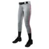 Champro Tournament Traditional Low Rise Womens Fastpitch Pants W/ Braid (Gray / Scarlet) -Deals Baseball Store champro tournament lowrise pants grysc 1