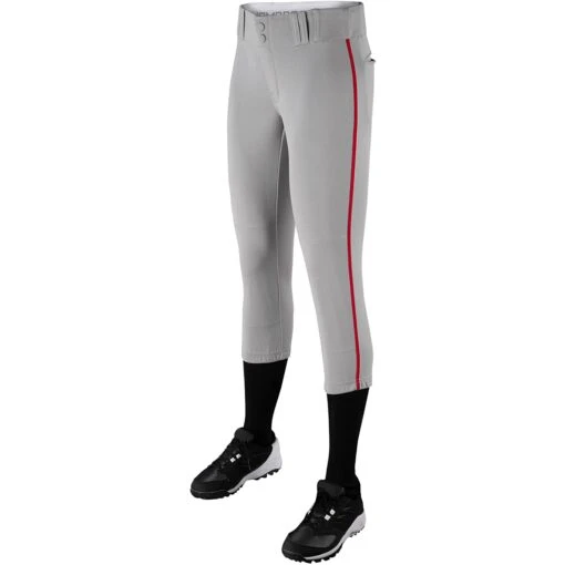 Champro Tournament Traditional Low Rise Womens Fastpitch Pants W/ Braid (Gray / Scarlet) -Deals Baseball Store champro tournament lowrise pants grysc 2