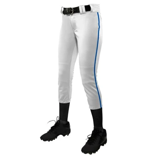 Champro Tournament Traditional Low Rise Womens Fastpitch Pants W/ Braid (White/Royal) -Deals Baseball Store champro tournament lowrise pants whro 1