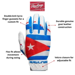 Guardian Baseball X Rawlings 5150 Limited Edition Cuba Flag Baseball Batting Gloves Adult Sizes(Blue/White/Red) -Deals Baseball Store cuba