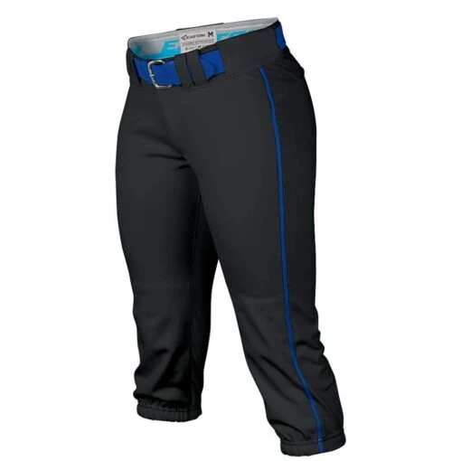 Easton Pro Fastpitch Women's Softball Piped Belt Loops Pants (Black/Royal) -Deals Baseball Store easton a164148 propant bk ry 1