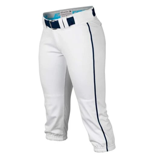 Easton Pro Fastpitch Women's Softball Piped Belt Loops Pants (White/Navy) -Deals Baseball Store easton a164148 propant wh ny 1