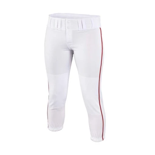 Easton Pro Fastpitch Women's Softball Piped Belt Loops Pants (White/Red) -Deals Baseball Store easton a164148 propant wh rd 1