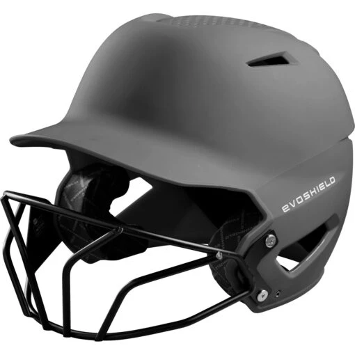 EvoShield XVT Matte Batting Helmet Fastpitch Softball With Facemask (Matte Charcoal) -Deals Baseball Store evoshield helmet facemask wtv7135bl matte charcoal small medium 3