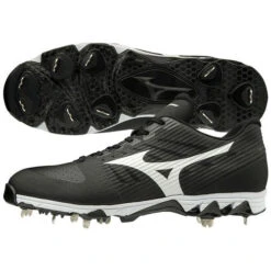 Mizuno 9-Spike Ambition Mid Men's Metal Baseball Cleats (Black/White) -Deals Baseball Store f blackwhite