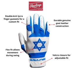 Guardian Baseball X Rawlings 5150 Limited Edition Israel Flag Baseball Batting Gloves Adult Sizes (Royal/White) -Deals Baseball Store israel