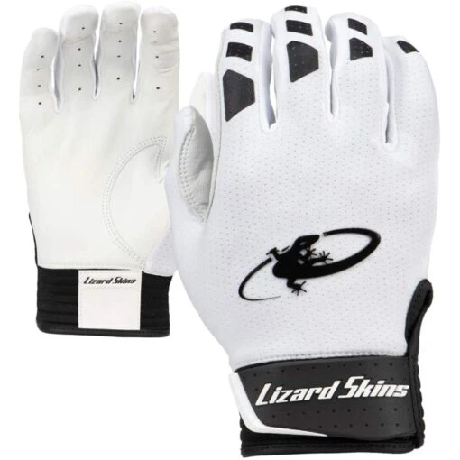 Lizard Skins Komodo V2 Batting Glove (White/Grey) -Deals Baseball Store ls komodov2bg diamndwhi 1