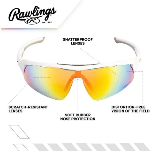 Rawlings Adult Shield Baseball Sunglasses Lightweight Sports Sun Glasses For Running, Softball, Rowing, Cycling (White/Gray) -Deals Baseball Store raws 10252451.qts white orange 5 9b8b23ed 3431 4f29 9c7a b0046e3e3000