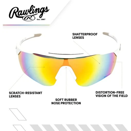 Rawlings Adult Shield Baseball Sunglasses Lightweight Sports Sun Glasses For Running, Softball, Rowing, Cycling (White/Gray) -Deals Baseball Store raws 10252453.qts white orange2 256dbc69 bb50 4241 a97d 893d4743b890