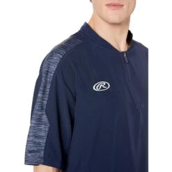 Rawlings Launch Short Sleeve Men's Cage Batting Practice Jacket (Navy) -Deals Baseball Store raws lnccjn88 ssjacket navy 2