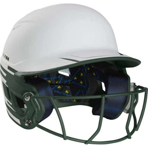 Rawlings Mach Ice Fastpitch Softball Batting Helmet With Face Guard (White/Dark Green) -Deals Baseball Store raws msb13j wdg 1