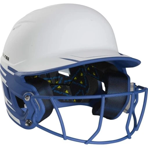 Rawlings Mach Ice Fastpitch Softball Batting Helmet With Face Guard (White/Royal) -Deals Baseball Store raws msb13j wr 1