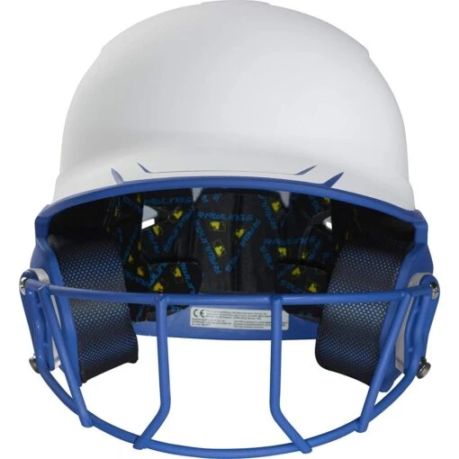 Rawlings Mach Ice Fastpitch Softball Batting Helmet With Face Guard (White/Royal) -Deals Baseball Store raws msb13j wr 2